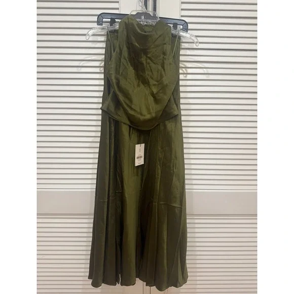 Reformation Sera Silk Two Piece Set Green Halter Crop Top Maxi Skirt - Picture 6 of 7